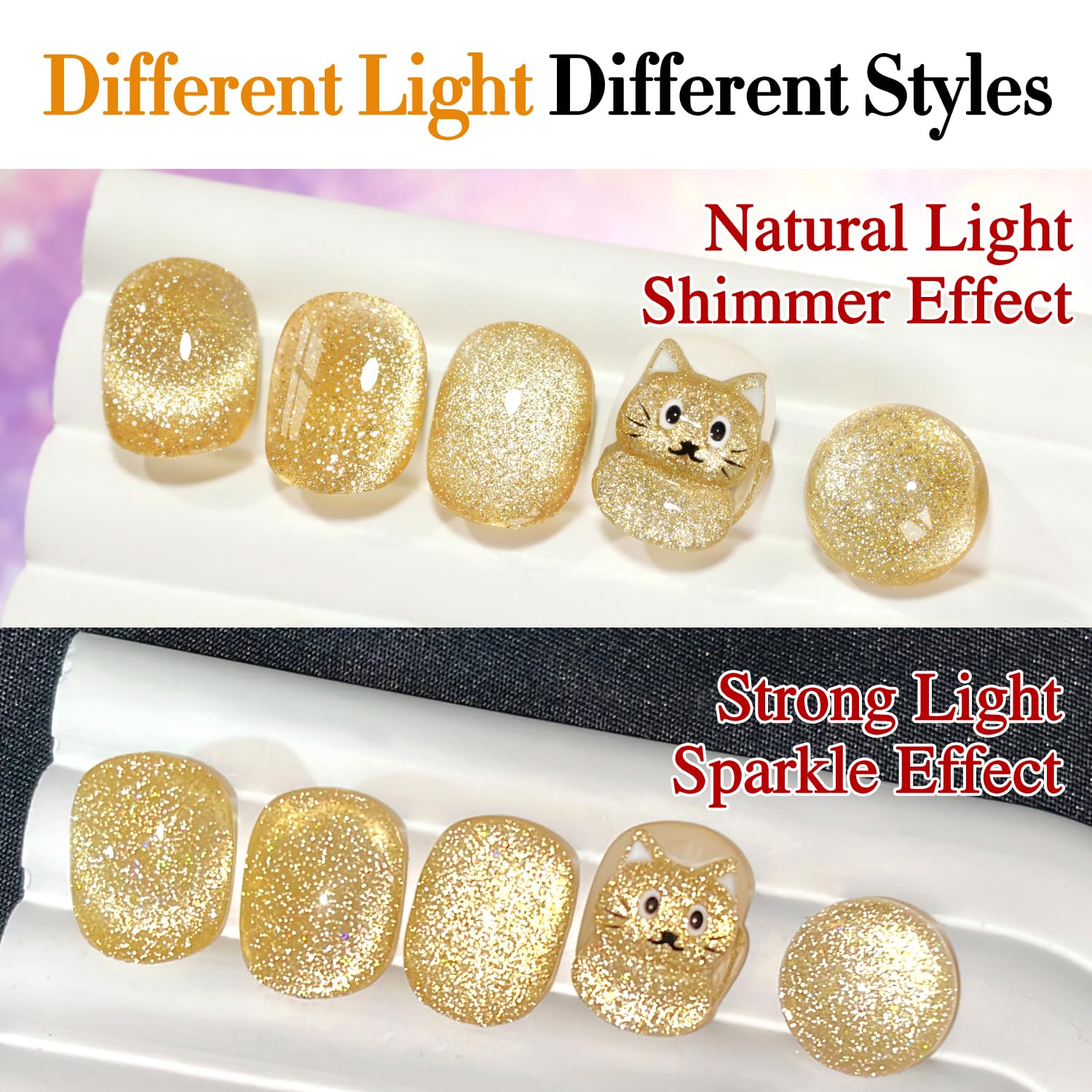 Double Rhythm Cat Eye Gel Polish with Magnet 15ML Holographic Glitter Shimmer Translucent Sheer Color Glass Magnetic Gel Polish Salon DIY at Home (Light Gold-MC1064)-Velvo Beauty