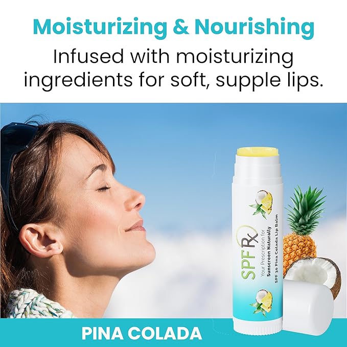 SPF Rx, SPF 30 Pina Colada Sunscreen Lip Balm Broad Spectrum Protection, Rapid Relief for Dry Chapped Lips, Superior Protection Against UVA & UVB Rays - 0.15 oz, (4 Pack)-Velvo Beauty