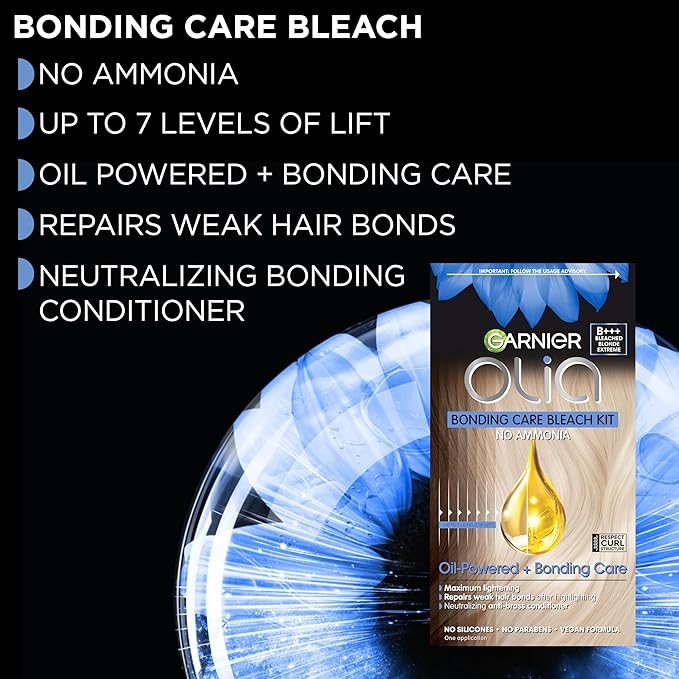 Garnier Hair Color Olia Ammonia-Free Brilliant Color Oil-Rich Permanent Hair Dye, B+++ Bleach Blonde Extreme, 2 Count (Packaging May Vary)-Velvo Beauty