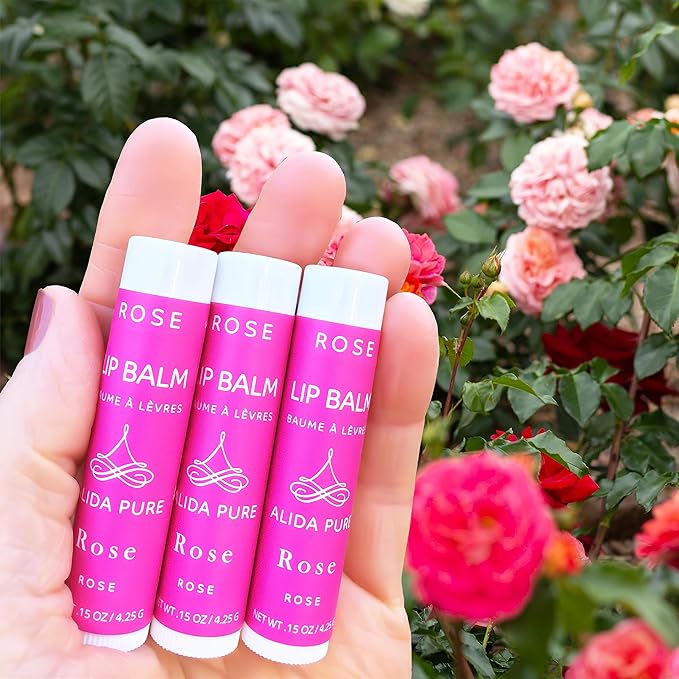 Rose Lip Balm Collection, Vegan Set, Beeswax Free, with Organic Jojoba and Avocado Oil, Vitamin E, Natural Moisturizer for Dry, Chapped Lips, 3 Tube Set-Velvo Beauty