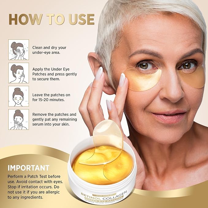 VELAMO ADVANCED Under Eye Patches: 24K Gold Under Eye Mask for Puffy - Retinol Patchology Eye Patches for Wrinkles and Dark Circles Puffiness- Collagen Under Eye Bags Treatment for Women Men 60 Pcs-Velvo Beauty