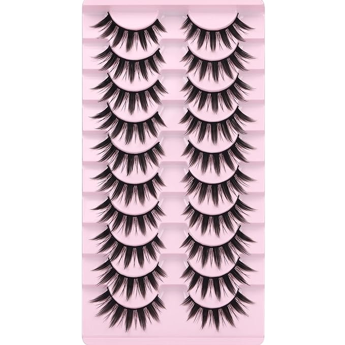 False Eyelashes 10 Pairs Manga Lashes Japanese Style Anime Thick Cosplay Lashes Natural Look 16MM Spiky 8D Wispy Faux Mink Lashes Full Strip Doll Lashes by FANXITON-Velvo Beauty