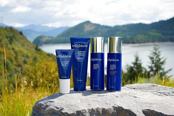 Trilipiderm Essential Body Regimen Bundle Set – 4 Simple Steps for this regimen - Start with Gentle Exfoliant Cleanser, Sun Care and Rejuvenating System that is powerful, natural and healthy hydration-Velvo Beauty
