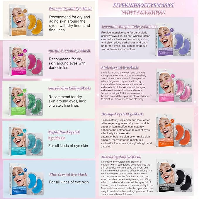 MOND'SUB Premium Under Eye Patches, Gel Eye Patches Hydrating & Refresh for Puffy Eyes, Under Eye Bags & Dark Circles, Natural Collagen Eye Gels Pads, Crystal Anti-Aging Eye Mask (Pink)-Velvo Beauty