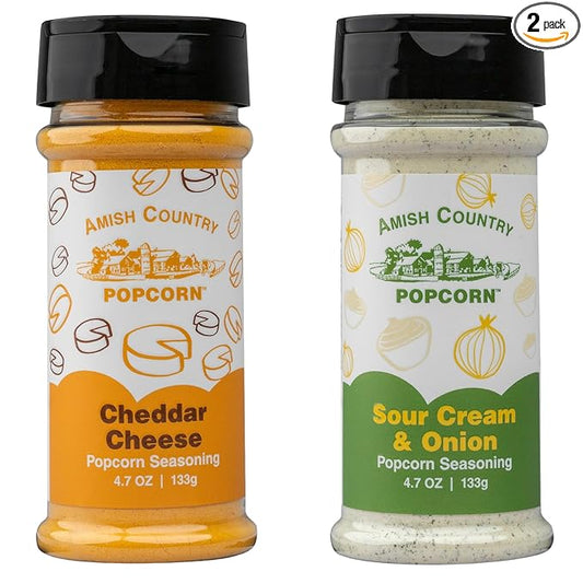 Amish Country Popcorn | Seasoning Variety Pack | Sour Cream and Onion & Cheddar Cheese Popcorn Topping | 2 Pack Flavor Variety Bundle | Old Fashioned, Non-GMO and Gluten Free-Velvo Beauty