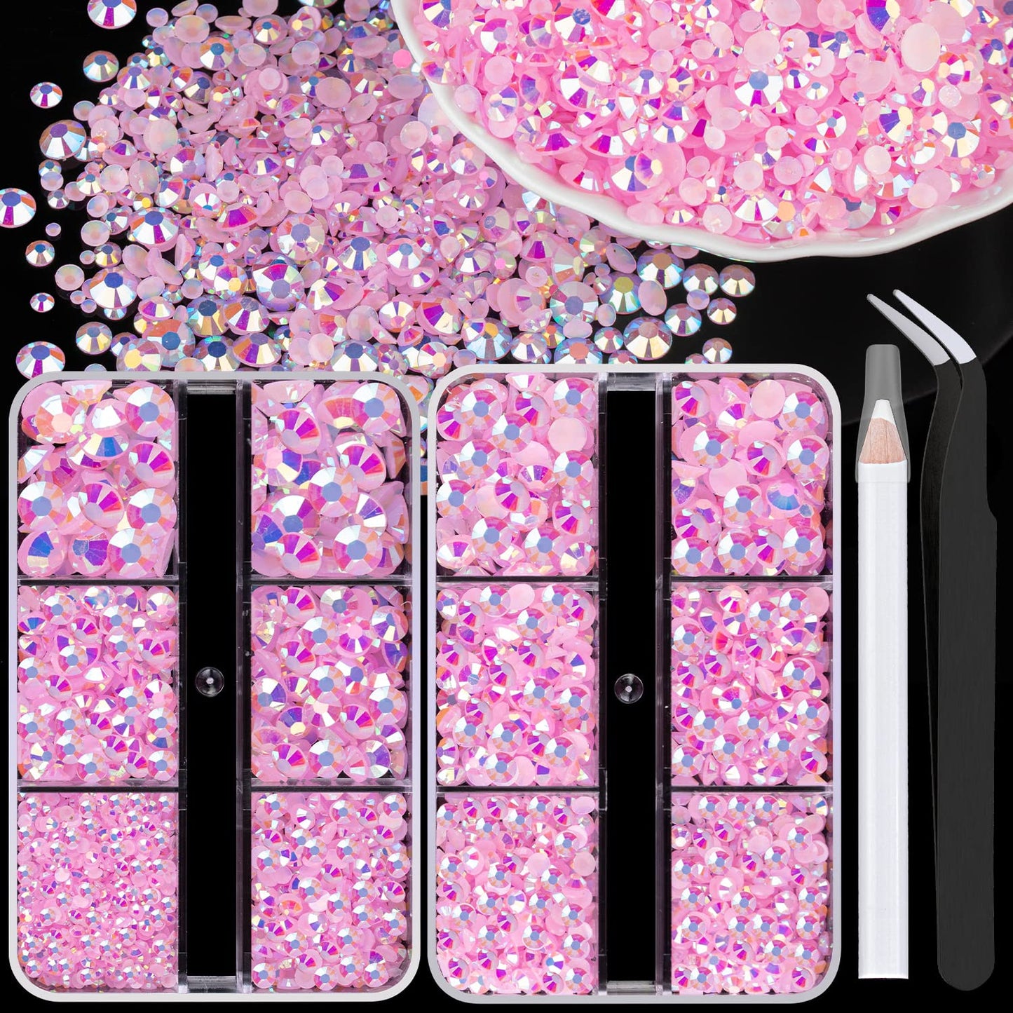 Resin Rhinestones Crafting, 2/3/4/5/6mm Flatback Jelly Rhinestones, 2 Boxes Light Pink AB Non Hotfix Crystal Gems for Bedazzling Crafts Mugs Tumblers Clothes Makeup Nail-Velvo Beauty