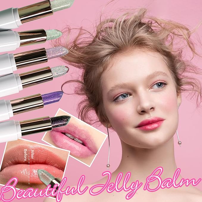 Magic Color Changing Lipstick, pH Lip Balm Glitter Shimmer Lipstick Plumping Glimmer Glow Jelly Lipstick, Hydrating Lasting Nourishing Moisture Lip Care Temperature Color Change Lip Gloss (4#)-Velvo Beauty