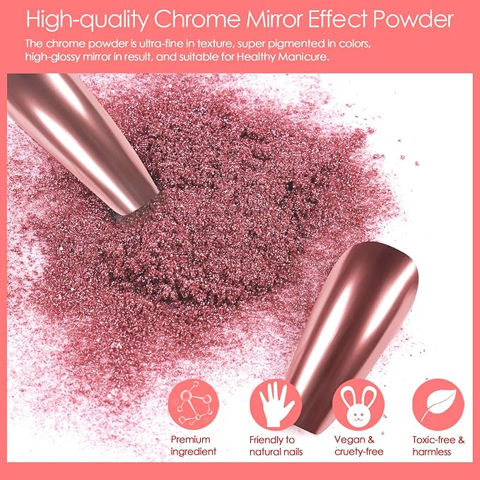 Allstarry Chrome Nail Powder, Metallic Mirror Effect Pigment Chrome Holographic Nail Glitter Magic Unicorn Glitter Dust Kit for Manicure Valentines Nail Art Decoration- Pink Silver Grey Series-Velvo Beauty
