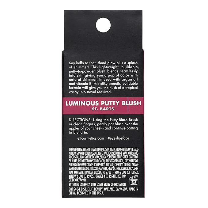 e.l.f. Luminous Putty Blush, Putty-to-Powder, Buildable Blush With A Subtle Shimmer Finish, Highly Pigmented & Creamy, Vegan & Cruelty-Free, St. Barts-Velvo Beauty