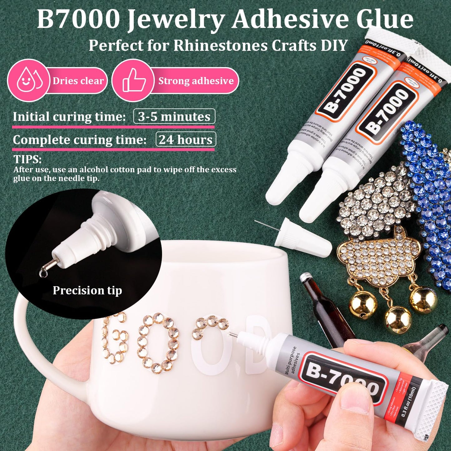 Resin Rhinestones for Crafting with B7000 Jewelry Glue, 1 Box Champagne Flatback Crystals with 3Pcs 10ml Glue for Bedazzling Crafts DIY Nail Art Makeup，Non Hotfix Gems for Clothing Shoes-Velvo Beauty