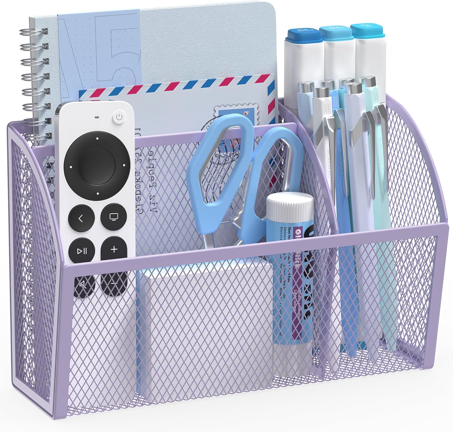 YINGHUA Strong Magnetic Pen Holder for Whiteboard and Refrigerator 3 Compartments Metal Mesh Organizer Space Saving Shelf for Office School Home and Locker - Purple-Velvo Beauty