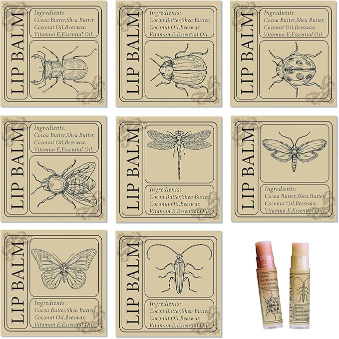 CRASPIRE Lip Balm Labels 80pcs Homemade Lip Balm Labels 2” Clear Lip Balm Labels for Tubes Printable Waterproof Lip Balm Stickers Labels for Lip Balm Handcream Candle Container（Insect-Brown）-Velvo Beauty