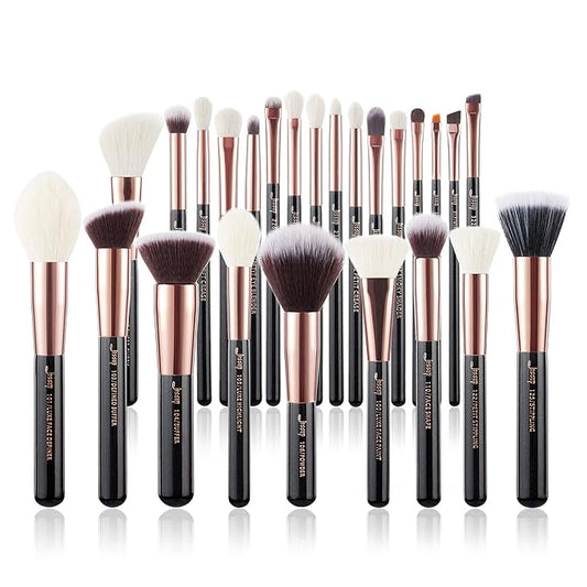 Jessup Brand 25pcs Professional Makeup Brush Set Beauty Cosmetic Foundation Powder Blusher Eyeshadow Blending Natural-Synthetic Hair Brushes Set (Black/Rose Gold)-Velvo Beauty