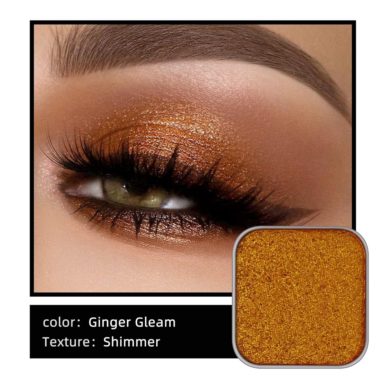 Magnetic single shimmer gold eyeshadow with metal pan, subtle shimmer orange eyeshadow refill pan, mini palette for empty magnetic palette (Ginger Gleam)-Velvo Beauty