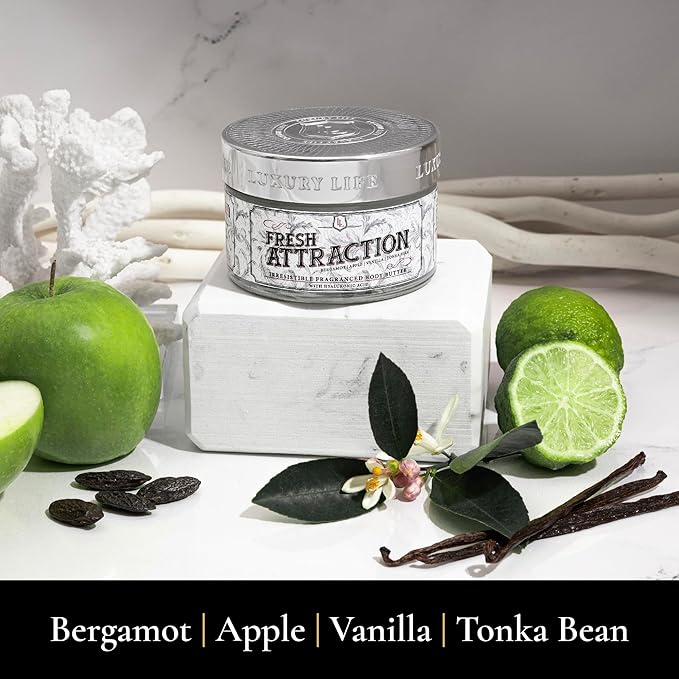 LUXURY LIFE BUTTER - Irresistibly Scented Body Butter with Hyaluronic Acid for Ultimate Moisture. Hydrates for a Non-Greasy Glamorous Glow (Presidential, Fresh Attraction, Midnight Seduction 5 oz)-Velvo Beauty