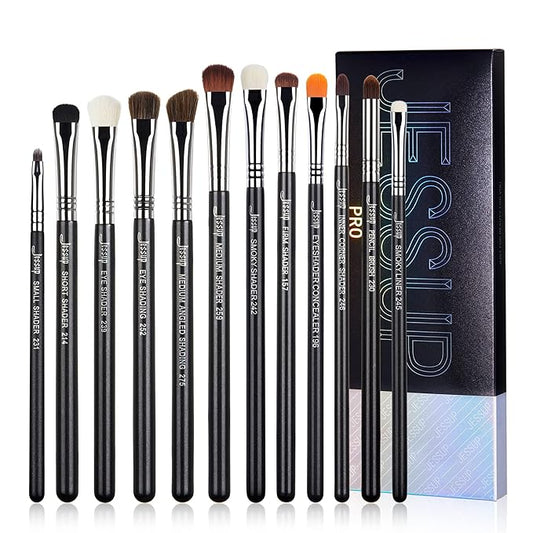 Jessup Eyeshadow Brush Set 12pcs Eye Makeup Brushes Set Professional Premium Sythetic Eye Shadow Blending Smoky Shader Concealer Brush Black T339-Velvo Beauty