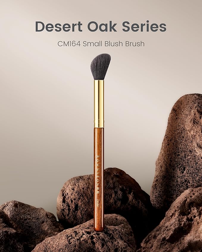Desert Oak Series Angled Blush Brush - Soft Goat Hair Bristles for Powder/Cream Blush & Bronzer, Ergonomic Ebana Handle & Brass Ferrule, Beginner to Pro (CM 164)-Velvo Beauty
