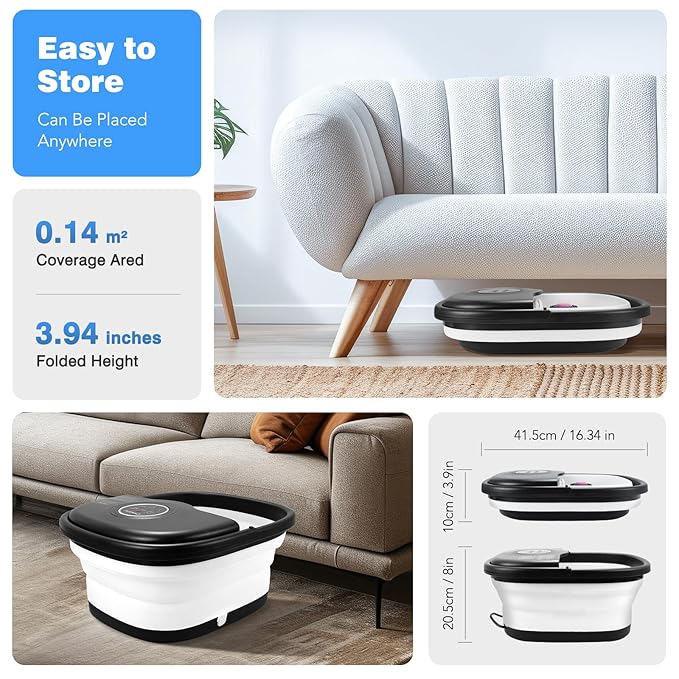 Collapsible Foot Spa Bath with Heat, Remote Control, Temperature Control, Bubbles, Pumice Stone, Red Light, Timer, 16 Massage Roller Pedicure Foot Spa Foot Soaker for Soothe & Relax Tired Feet-Velvo Beauty