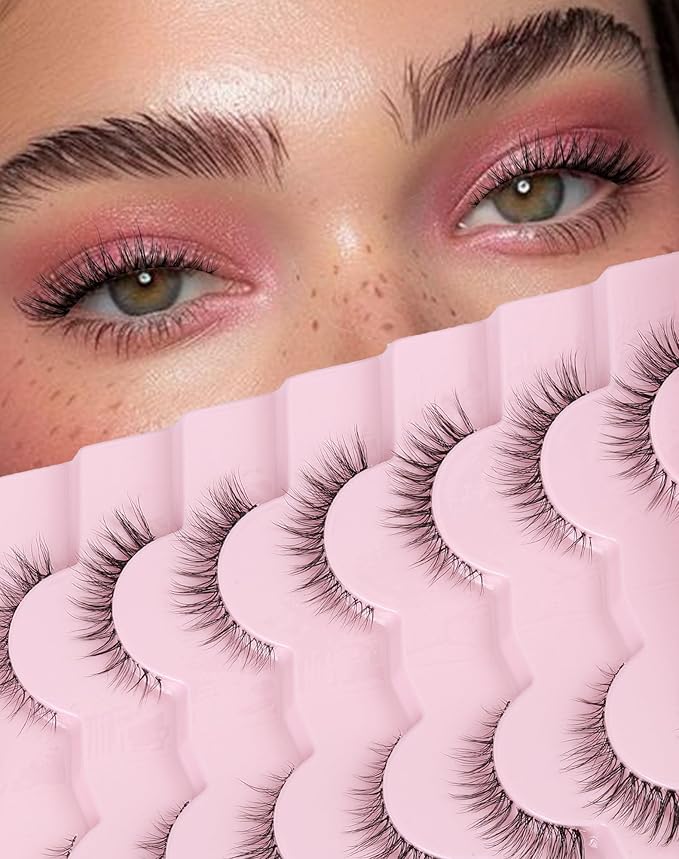 Cat Eye Lashes Natural Strip Lashes That Look Like Extensions Clear Band Lashes Mink Eyelashes Wispy Fox Eye Lashes Packs 7 Pairs-Velvo Beauty