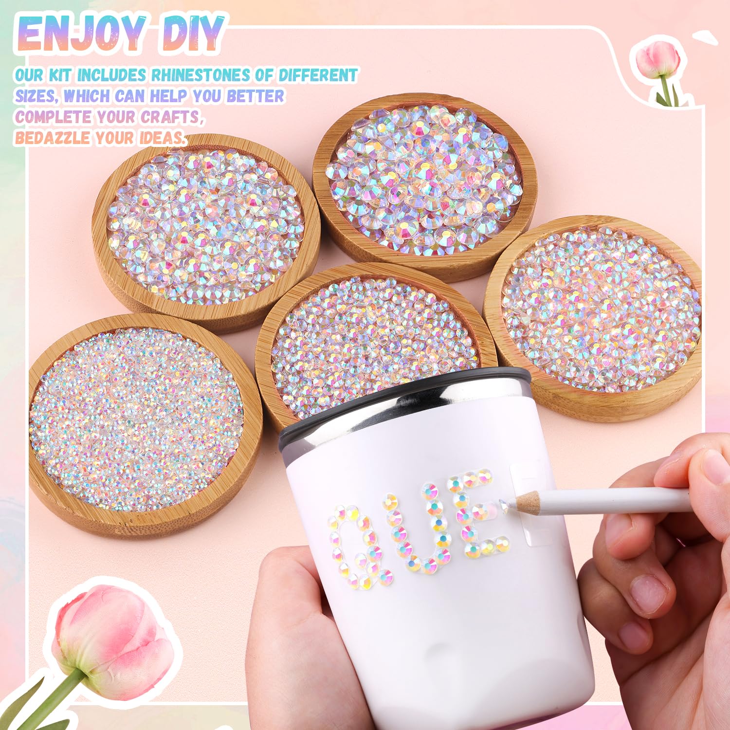 25000Pcs Resin Jelly Rhinestones with Tweezers for Crafting, 2-6mm Mixed Sizes (Transparent AB) Non Hotfix Flatback Gems, Bedazzling Crystal for DIY Crafts Clothing Tumblers Mugs Shoes Decor Nail Art-Velvo Beauty