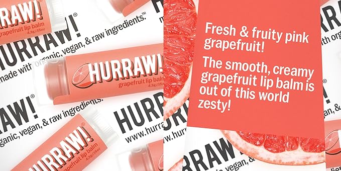 Hurraw! Grapefruit Lip Balm: Organic, Certified Vegan, Cruelty and Gluten Free. Non-GMO, 100% Natural Ingredients. Bee, Shea, Soy and Palm Free. Made in USA-Velvo Beauty
