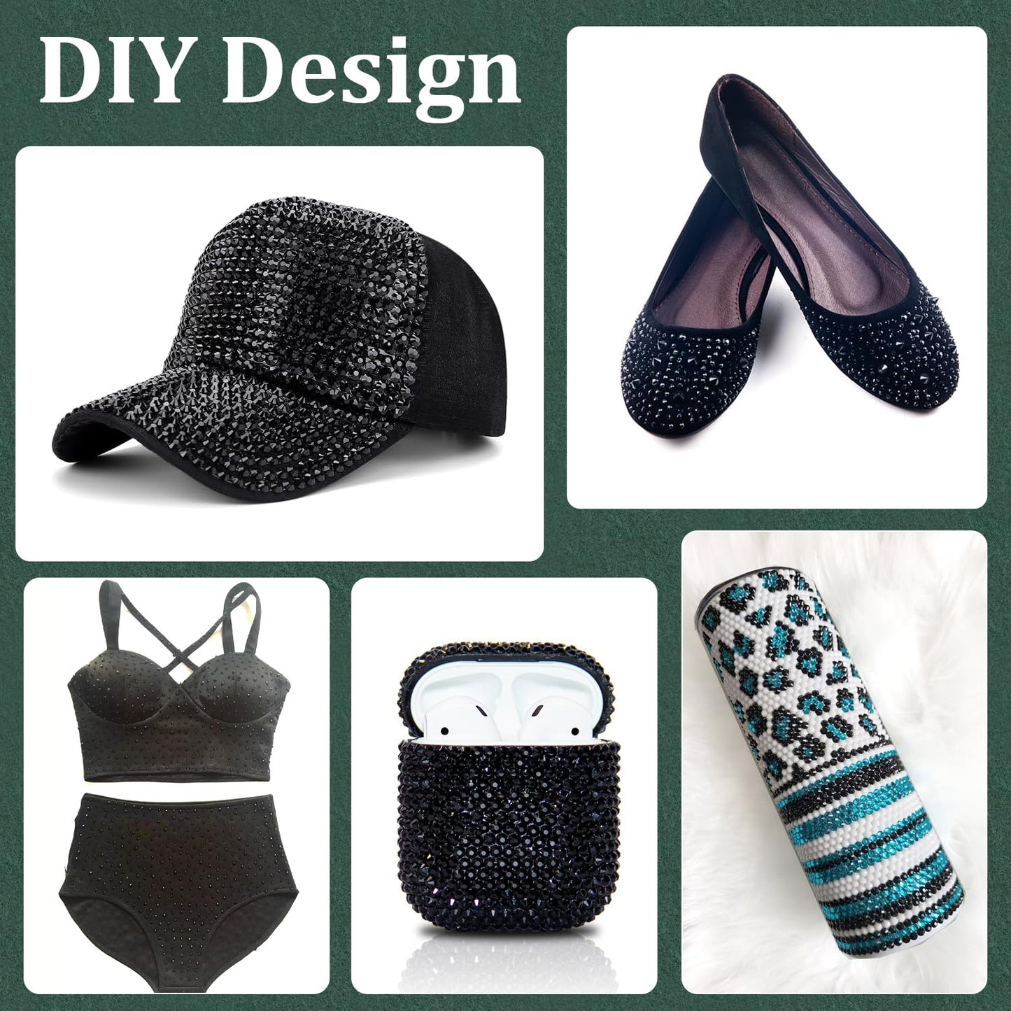 Resin Rhinestones for Bedazzling with B7000 Jewelry Glue, 1 Box Black Flatback Crystals with 3Pcs 10ml Glue for Crafting Crafts，Non Hotfix Gems for Clothing Shoes Nail Art Makeup-Velvo Beauty