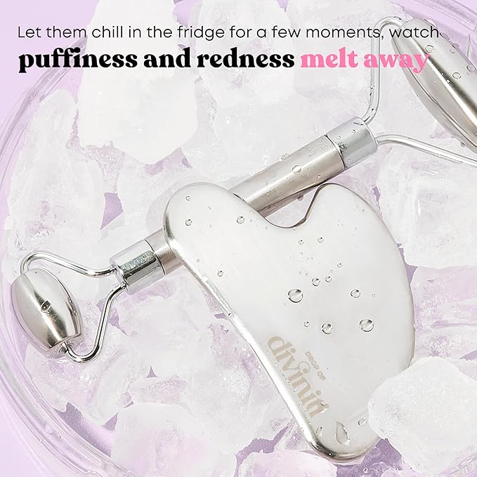 Stainless Steel Face Roller - Premium Gua Sha Facial Tools Stainless Steel GuaSha Tool and Face Roller Set - Gua Sha Stainless Steel Gua Sha Tool - Metal Face Roller and Gua Shua Set - Spa Gifts-Velvo Beauty