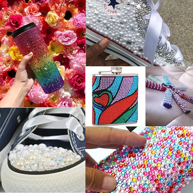 Flat Back Rhinestone+Half Round Pearl Kits Colorful Rhinestones+White AB Pearls With Picker Pencil And Tweezer For Home DIY And Professional Use-Velvo Beauty