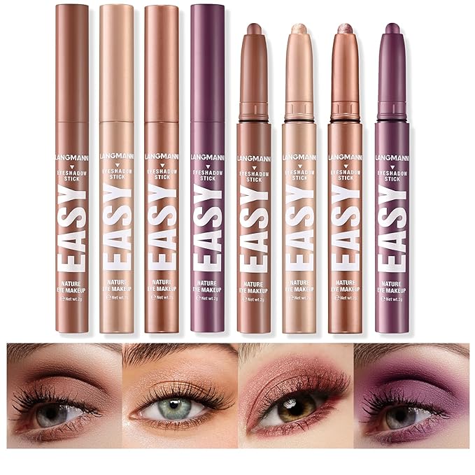 LANGMANNI Eyeshadow Stick,4 PCS Waterproof Multi-Color Eyeshadow Pen Set,Creamy Long-Lasting Eye Makeup Kit,Natural & Shimmer Shades Contour Stick,Gifts For Women (#5+8+12+18-4Colors)-Velvo Beauty