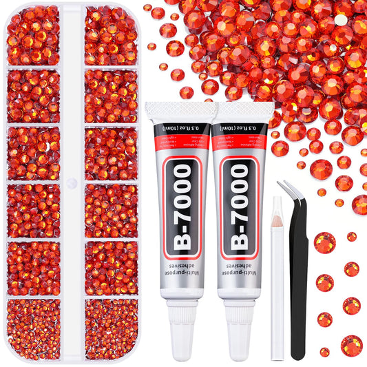 6100Pcs Resin Rhinestones for Crafting with 2Pcs 10ml B7000 Jewelry Glue, 1 Box Flatback Crystals Diamond (Red Zircon) for Bedazzling Crafts DIY Nail Art，Non Hotfix Gems for Clothing Shoes Tumblers-Velvo Beauty