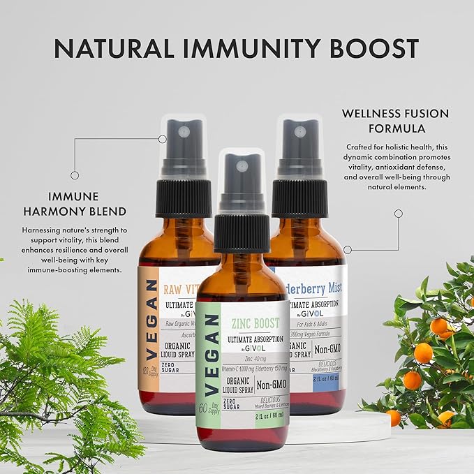 Immunity Pack Liquid Vitamins (Pack of 3) Sambucus Nigra Elderberry Mist, Zinc Boost Mist and Vitamin C Mist (Extra Strength) - Natural Immune System Support - Non-GMO Gluten-Free - 240 Days Supply-Velvo Beauty