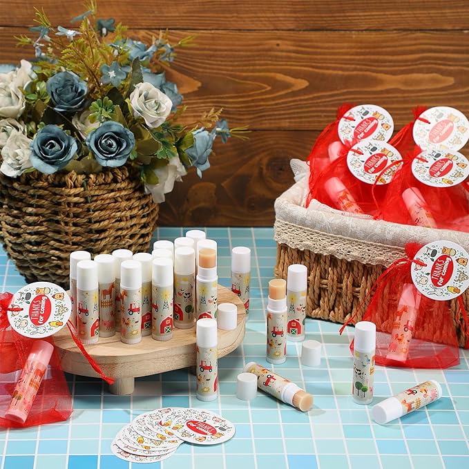 Fumete 50 Pack Baby Shower Farm Animals Party Gifts Favors Bulk Lip Balms for Guests Boys Girls Neutral Gender Reveal Favors for Baby Shower Prizes Souvenirs Bags Stuffer Classroom Prizes-Velvo Beauty