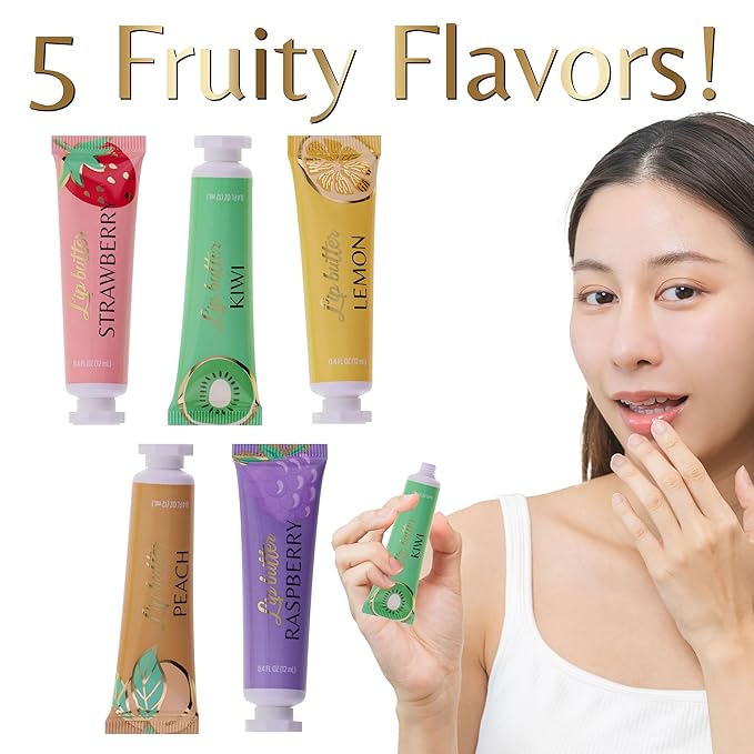 Expressions 5pc Lip Butter Collection - Simply Sweet Fruit Flavored Lip Butter Balm Set | Moisturizing Squeeze Tube Lip Butters for Everyday Lip Care and Lip Repair-Velvo Beauty