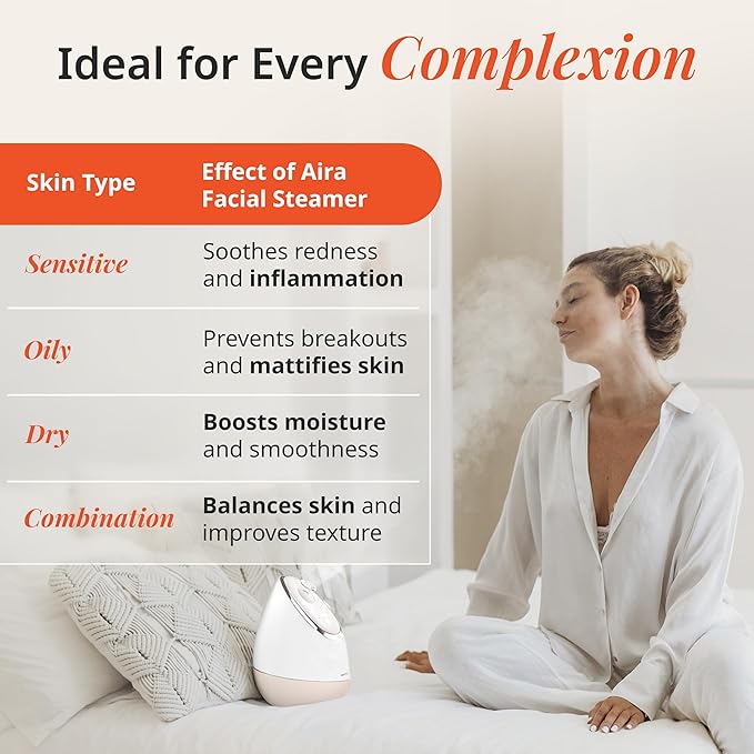 Vanity Planet Aira Ionic Facial Steamer (Beige) - Pore Cleaner That Detoxifies, Cleanses and Moisturizes - Adjustable Nozzle, Water Tank with 3 Essential Oil Baskets-Velvo Beauty