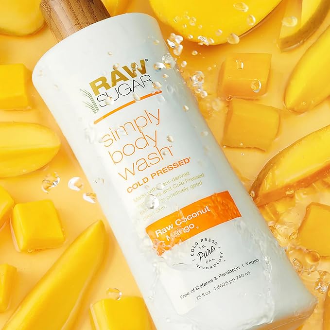 RAW SUGAR Simply Body Wash Variety Trio (25 Fl Oz, Pack of 3) Vegan Bath & Shower Gel, Raw Coconut + Mango, Pineapple + Maqui Berry + Coconut and Watermelon + Fresh Mint, No Sulfates & Parabens-Velvo Beauty