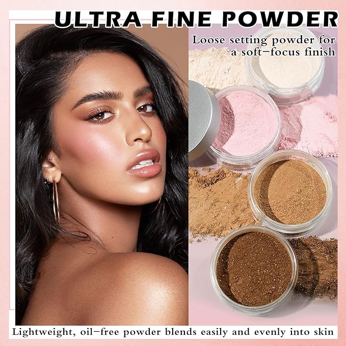 Pink Setting Powder Loose Powder Shimmer Finishing Powder Ultimate Blurring Setting Powder Long Lasting Oil Control Loose Face Powder for All Skin Tones-02 Pink-Velvo Beauty