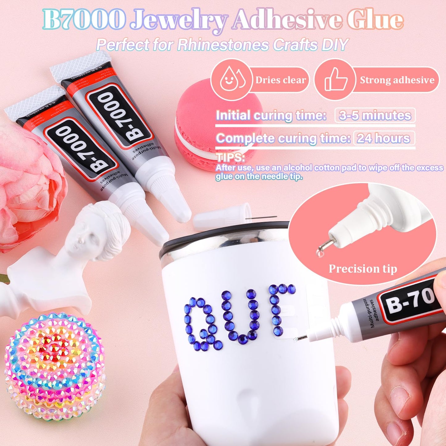 25000Pcs Resin Rhinestones with B7000 Jewelry Glue for Crafting, Royal Blue 2-6mm Non Hotfix Flatback Gems, Bedazzling Crystal for DIY Crafts Clothing Tumblers Mugs Shoes Fabric Decor Nail Art-Velvo Beauty