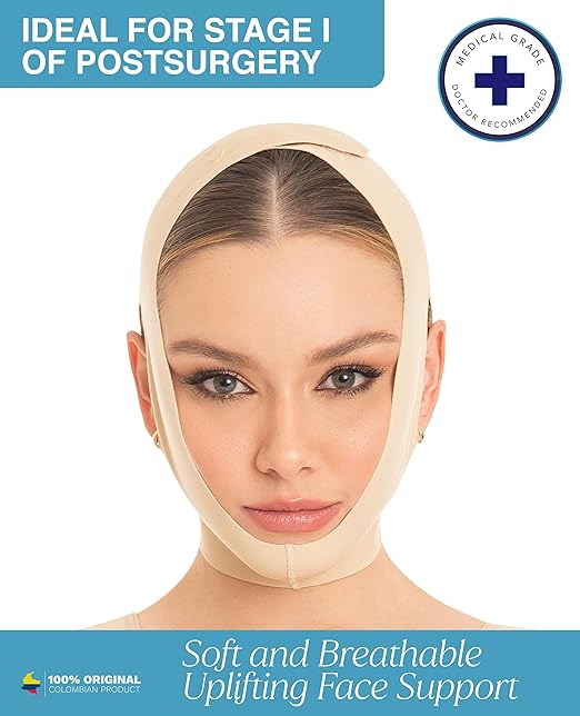 M&D Face Slimming Chin Strap Lipo Compression Garment Mentonera Postquirúrgica Facial Beige L-Velvo Beauty