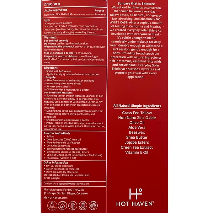 Tallow Sunscreen SPF 50 – Everyday Solar Shield Mineral Sunscreen | Grass-Fed Tallow & Zinc Oxide – Non-Greasy, Baby Safe, Reef Friendly, Chemical-Free Moisturizer – 3.38 oz-Velvo Beauty
