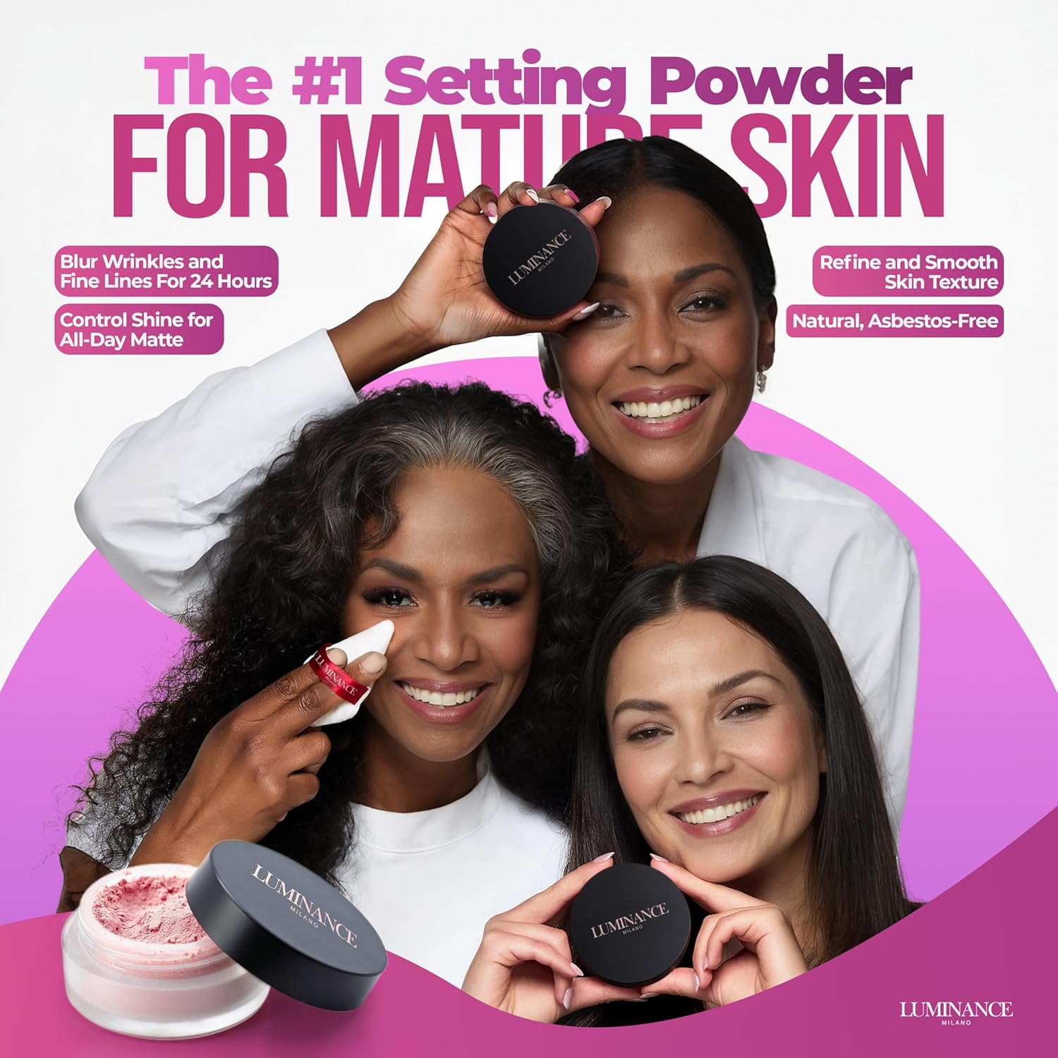 Original Luminance Milano Ultra Pink Powder Setting Powder Makeup – Mineral Loose Face Powder Makeup, Oil Control, Pore-Blurring, Matte Creaseless Baking, Ultra Pink-Velvo Beauty