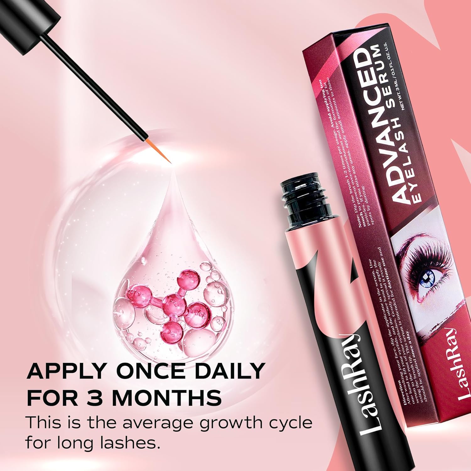 Advanced Lash Serum for Eyelash Growth: LashRay Eye Lash Enhancing Serum to Grow Longer Thicker Eyelashes and Eyebrows for Women, 0.1 oz-Velvo Beauty