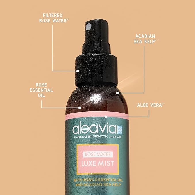 Aleavia Organic Rose Water Spray for Face - All-Natural, Hydrating Luxe Face Mist and Toner - Nourishing and Anti-Aging Prebiotic Formula for All Skin Types - Vegan & Cruelty-Free - 4 oz (118 ml)-Velvo Beauty