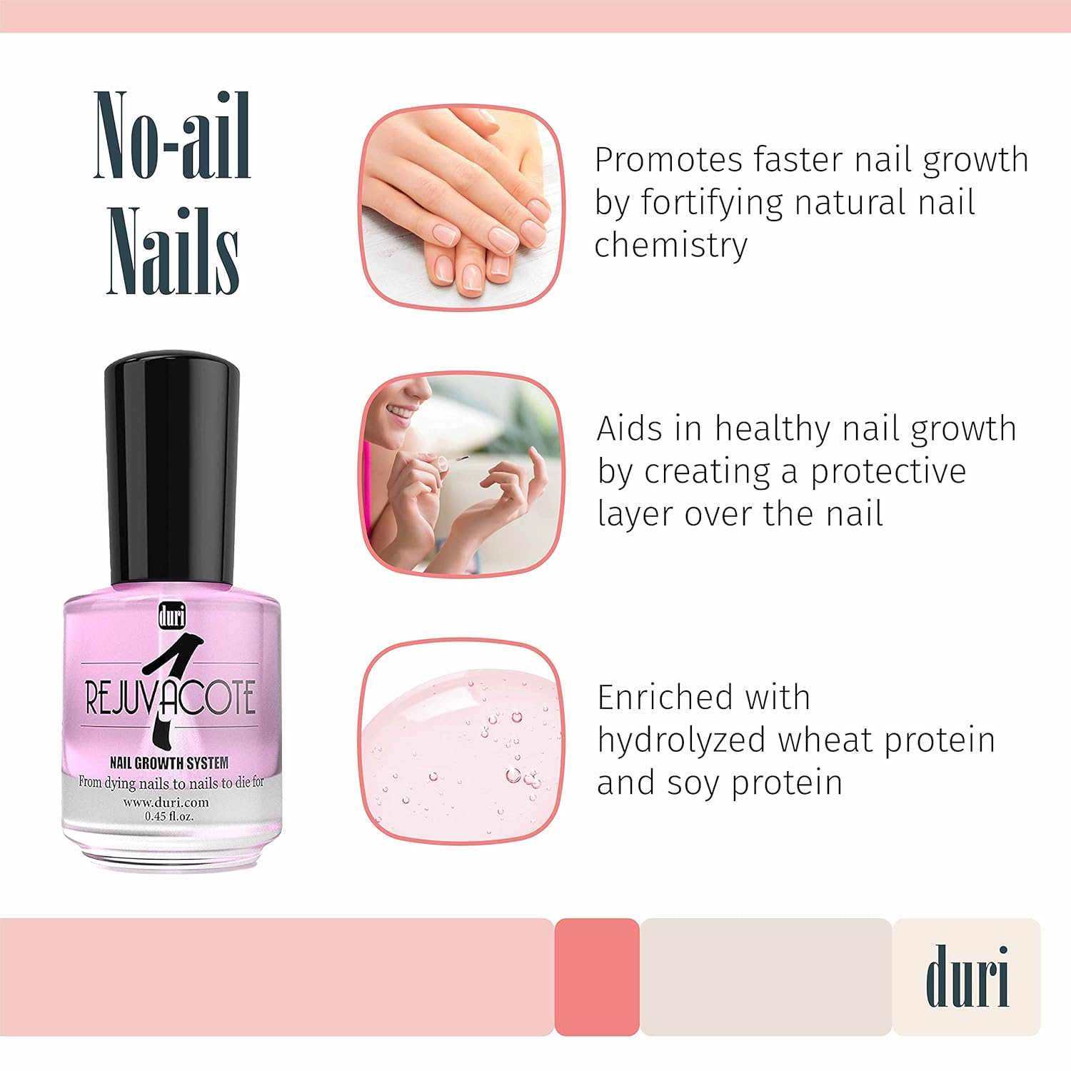 duri Rejuvacote 1 Nail Growth System - Original Maximum Strength Formula - Nail Strengthener and Nail Growth - Base and Top Coat - Pack of 2-0.45 fl. oz.-Velvo Beauty