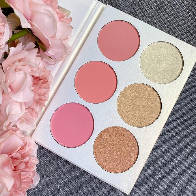 Blusher & Illuminator Highlighter & Bronzer Powder Contour Collection Set - 3 Blusher & 3 Highlighter Powder Palette - Perfect for Contouring and Highlighting - Vegan and Cruelty Free-Velvo Beauty