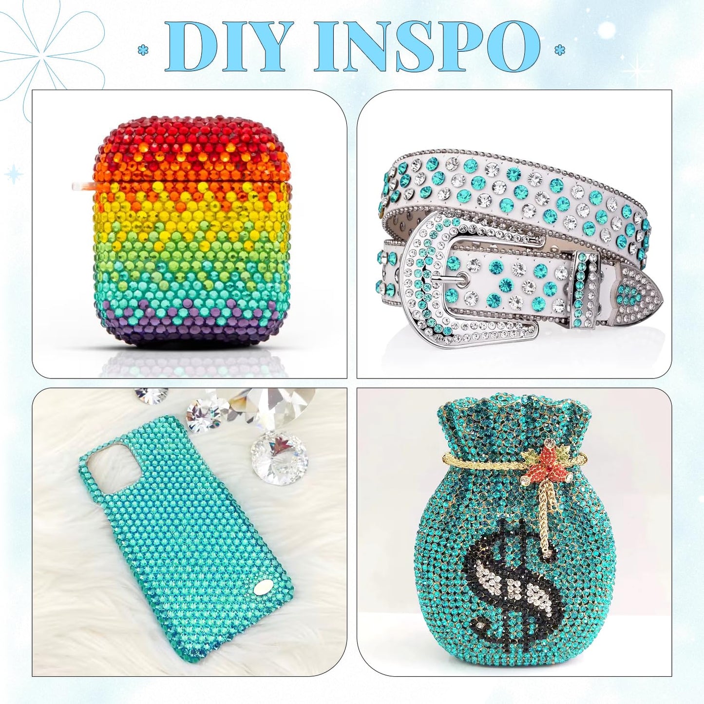 6000Pcs Resin Rhinestones for Bedazzling with 3Pcs B7000 Jewelry Glue, 1 Box Aquamarine Flatback Rhinestones for Crafting Crafts DIY, Crystals Gems for Clothing Shoes Tumblers Nail Art Makeup-Velvo Beauty