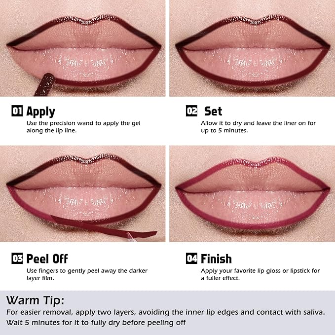 KIMUSE Peel Off Lip Liner Stain, Long Lasting Lip Tint Stain Peel Off, Waterproof, Transfer-Proof, Highly Pigmented Color Peel Off Lip Stain Liner, Matte Finish-Velvo Beauty