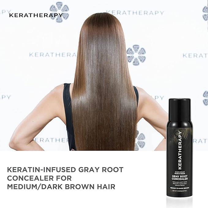 Keratherapy Keratin Infused Perfect Match Gray Root Concealer Spray, Light Brown, 3 oz, 118ml - Root Cover Up Spray to Hide Gray Roots - Keratin Therapy Hair Darkening & Temporary Scalp Concealer-Velvo Beauty