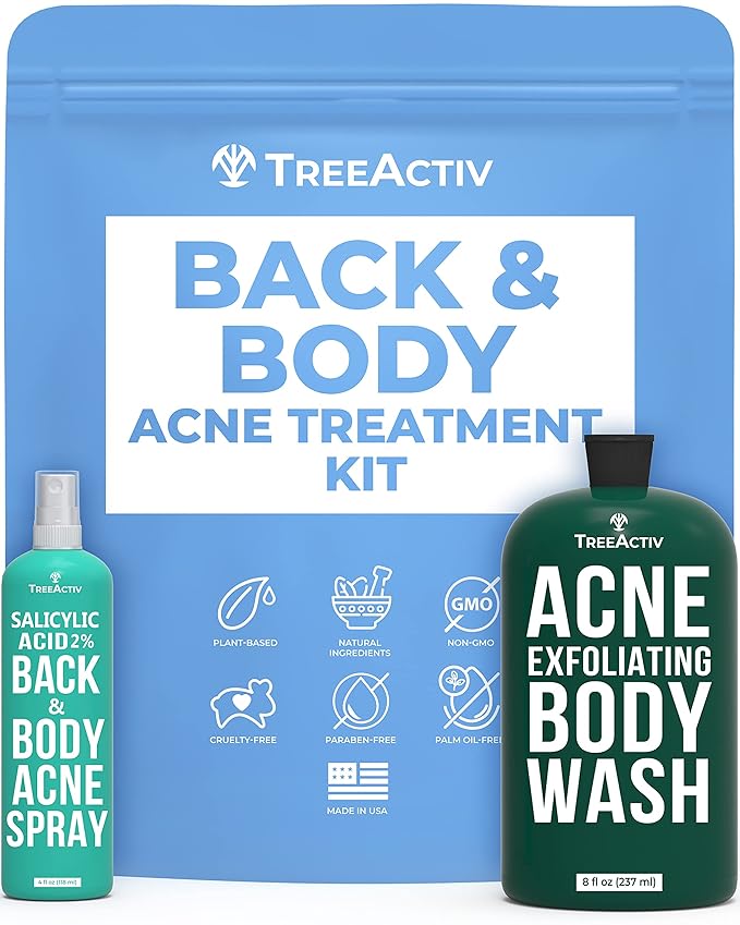 TreeActiv 90-Day Body Acne Treatment Kit, Salicylic Acid Acne Body Spray, Exfoliating Body Acne Wash, Body Acne Treatment for Back, Chest and Butt Acne Removal, Back Acne Treatment For Women and Men-Velvo Beauty