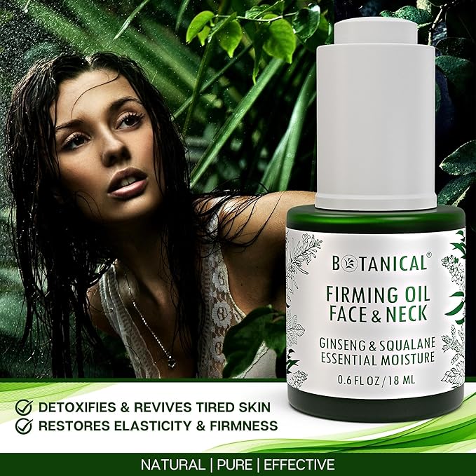 Botanical Face & Neck Firming Oil | Anti-Wrinkle Ginseng & Squalane Serum w/Gua Sha Lift Scraper | Organic, Pure, Natural Skincare (0.6 fl oz | 18 ml)-Velvo Beauty