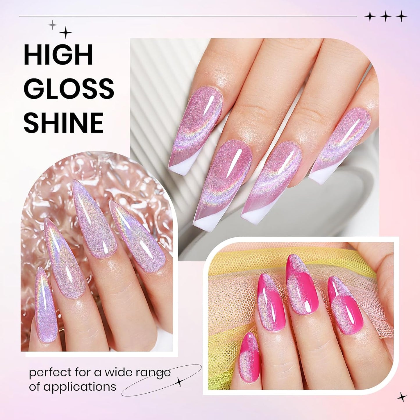 Pink Rainbow Cat Eye Gel Nail Polish Glitter Holographic Gel Polish with Magnetic Stick for a Glittery Iridescent Galaxy Effect Soak Off UV Lamp Perfect for Nail Art & DIY Manicures at Home-Velvo Beauty
